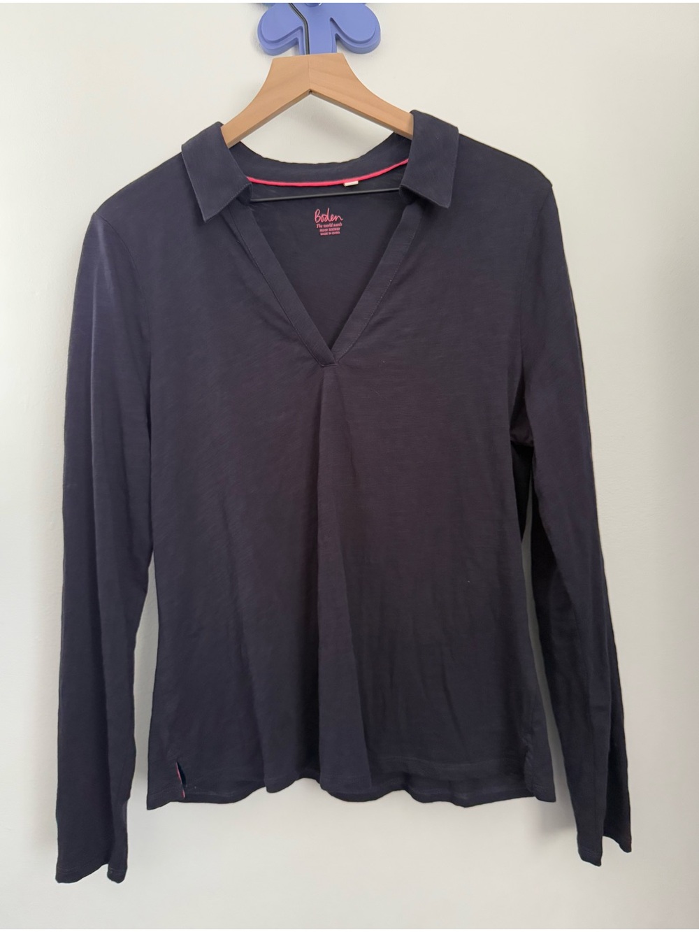 Boden Large V Neck Collar Long Sleeve Top Navy Office Business Casual